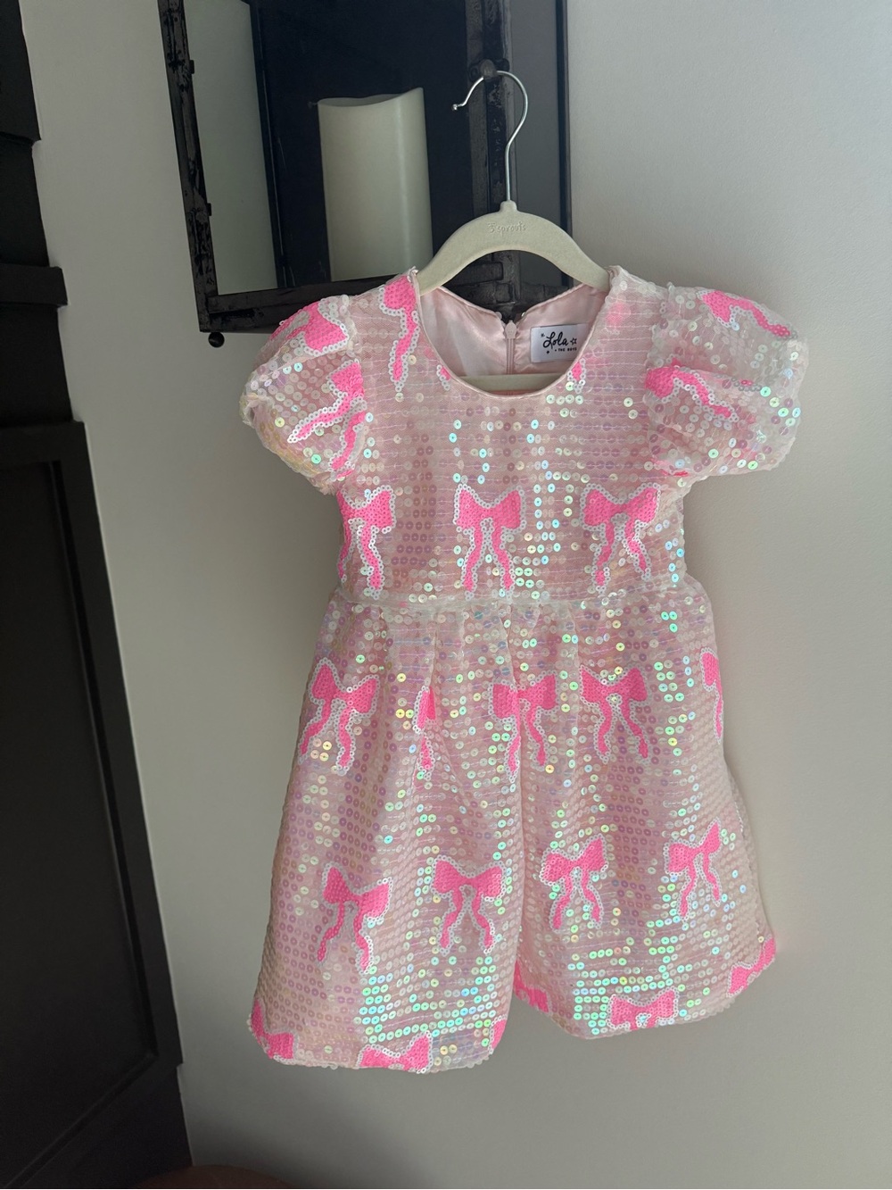 Lola + The Boys Iridescent Sequin Dress with Pink Bows